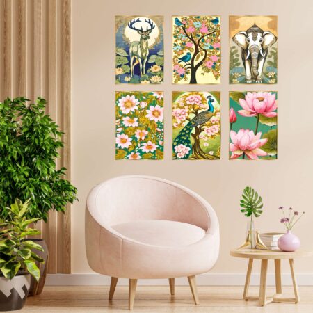 Set of Six Wall Paintings for Wall Dacoration Golden Framed Wall Paintings for Living Room & Bedroom Wall Art for Home Decoration & Office Wall Décor (13x10 inch CH-GD6-7)
